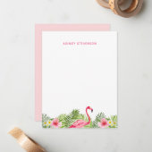 Tropisch palm laat roze Flamingo Custom Name Notitiekaartje (Voorkant / Achterkant in situ)
