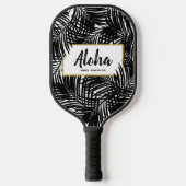 Tropisch palm Leaf Aloha Black White Pickleball Paddle (Voorkant)