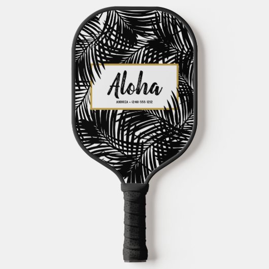 Tropisch palm Leaf Aloha Black White Pickleball Paddle (Voorkant)