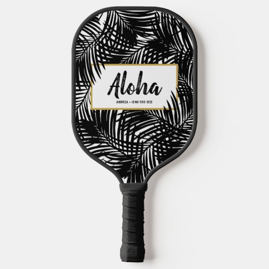 Tropisch palm Leaf Aloha Black White Pickleball Paddle (Achterkant)