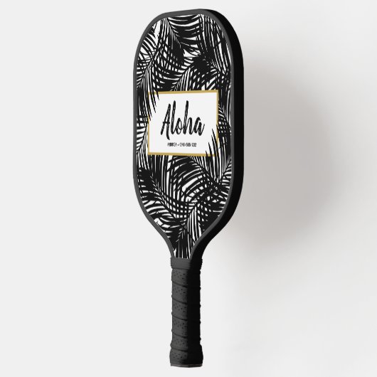 Tropisch palm Leaf Aloha Black White Pickleball Paddle (Links)