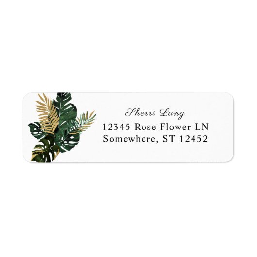 Tropisch palm Leaf Gold 1 Return Address Label (Voorkant)