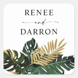 Tropisch palm Leaf Gold 4 Vierkante Sticker