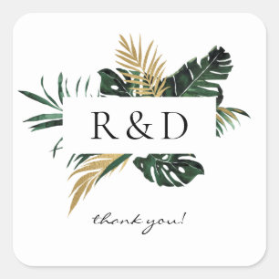 Tropisch Palm Leaf Goud Monogram - Vierkante Sticker