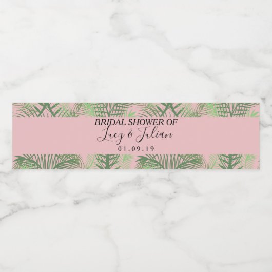 Tropisch palm Leaf Green Pattern Weddenschap Water Waterfles Etiket (Enkel label)