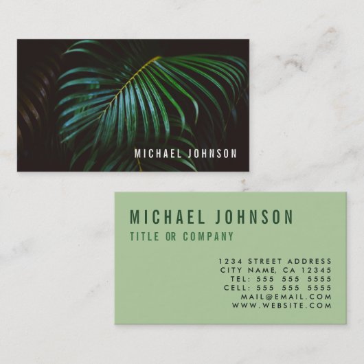 Tropisch palm Leaf Green Visitekaartje (Voorkant / Achterkant)