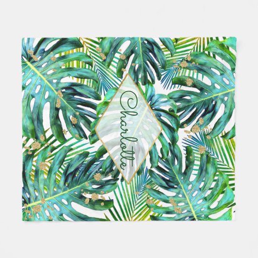 Tropisch palm Leaf Greenery Pattern Gold Glitter Fleece Deken (Voorkant (Horizontaal))