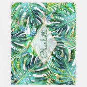 Tropisch palm Leaf Greenery Pattern Gold Glitter Fleece Deken (Voorkant)