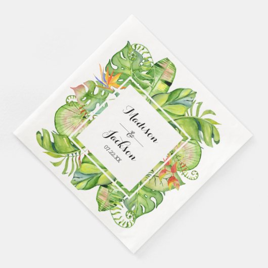 Tropisch palm Leaf Island Wreath Weddenschap Monog Servetten (Hoek)