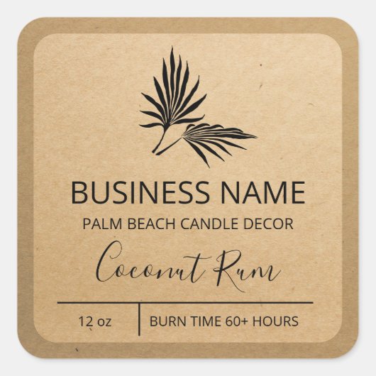 Tropisch palm Leaf Kraft Soy Candle Labels (Voorkant)