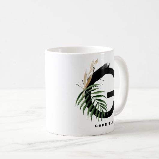 Tropisch palm Leaf Letter G Monogram Gepersonalise Koffiemok (Voorkant rechts)