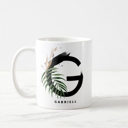 Tropisch palm Leaf Letter G Monogram Gepersonalise Koffiemok (Links)