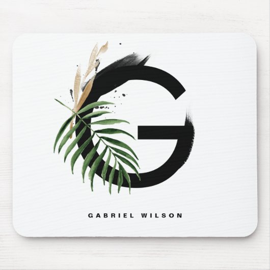 Tropisch palm Leaf Letter G Monogram Gepersonalise Muismat (Voorkant)