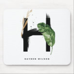 Tropisch palm Leaf Letter H Monogram Gepersonalise Muismat<br><div class="desc">letter H monogram mousepad met waterverf tropisch palmblad,  faux gold folie leaf en zwarte waterverf borstelaccenten. Geef dit tropische monogram een persoonlijk tintje door jouw naam of andere gegevens. Deze boho letter H monogram mousepad zal perfect zijn als cadeau. Andere brieven zijn beschikbaar.</div>