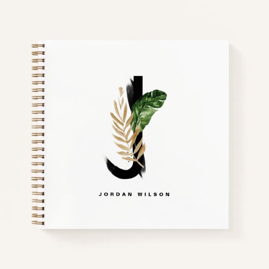 Tropisch palm Leaf Letter J Monogram Gepersonalise Notitieboek (Voorkant)