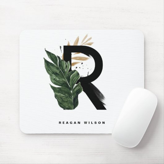 Tropisch palm Leaf Letter R Monogram Gepersonalise Muismat (Met muis)