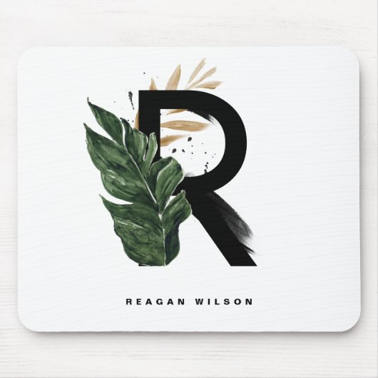 Tropisch palm Leaf Letter R Monogram Gepersonalise Muismat (Voorkant)