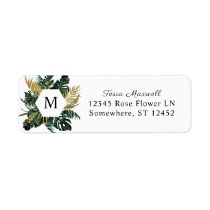 Tropisch palm Leaf Monogram Return Address Etiket