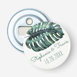 Tropisch palm Leaf Monstera Save the Date Magnet Button Flesopener