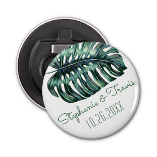 Tropisch palm Leaf Monstera Save the Date Magnet Button Flesopener