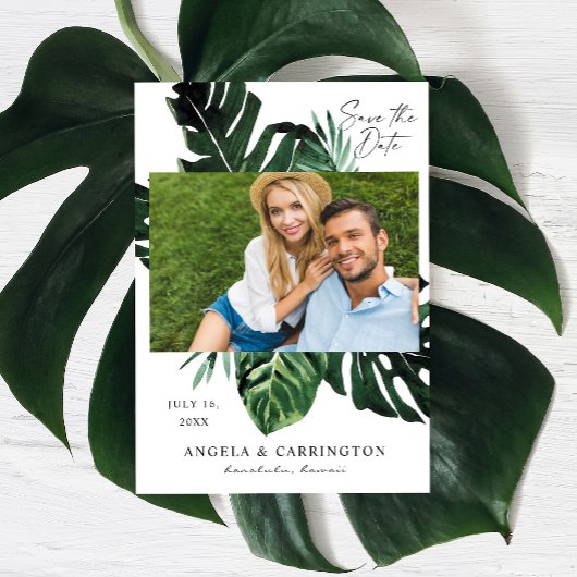 Tropisch palm Leaf Save the Date Photo