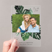 Tropisch palm Leaf Save the Date Photo Acryl Uitnodigingen (Insitu (Draagbaar))