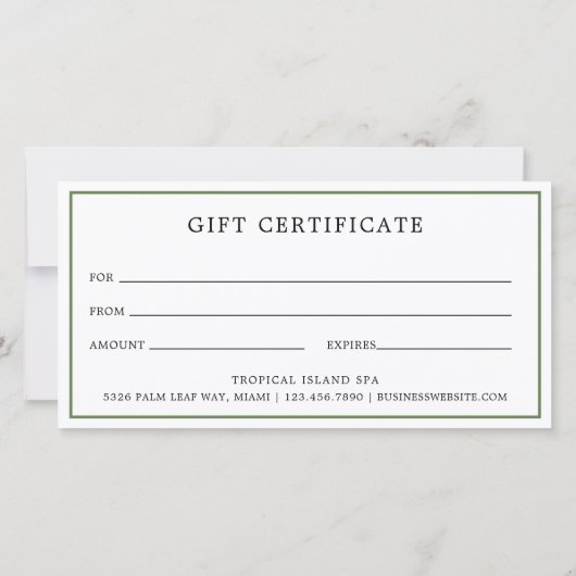 Tropisch Palm Leaf Spa Business Cadeft Certificate (Achterkant)