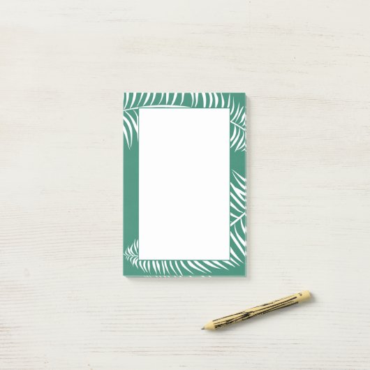 Tropisch palm Leaf Verdant Green en White Post-it® Notes (Op bureau)