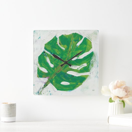 Tropisch | Palm Leaf Vierkante Klok (Huis)