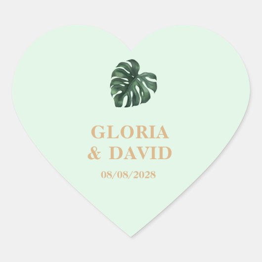 Tropisch palm Leaf Wedding Hart Sticker (Voorkant)