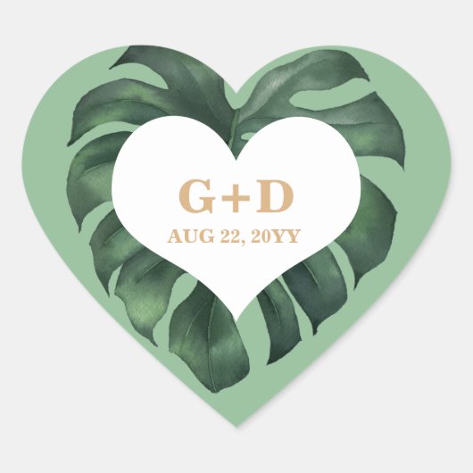 Tropisch palm Leaf Wedding Hart Sticker (Voorkant)