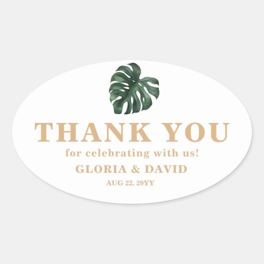 Tropisch palm Leaf Wedding Ovale Sticker (Voorkant)