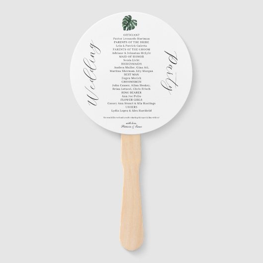 Tropisch palm Leaf Wedding Program Set of Fans Handwaaier (Achterkant)