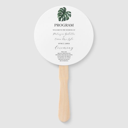 Tropisch palm Leaf Wedding Program Set of Fans Handwaaier (Voorkant)