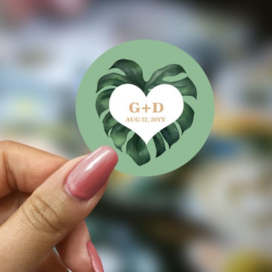 Tropisch palm Leaf Wedding Ronde Sticker