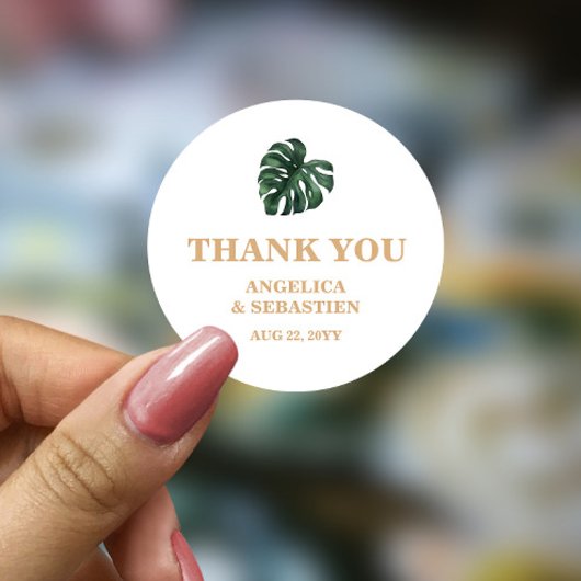 Tropisch palm Leaf Wedding Ronde Sticker
