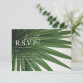 Tropisch palm Leaf Wedding RSVP Informatiekaartje (Staand voorkant)