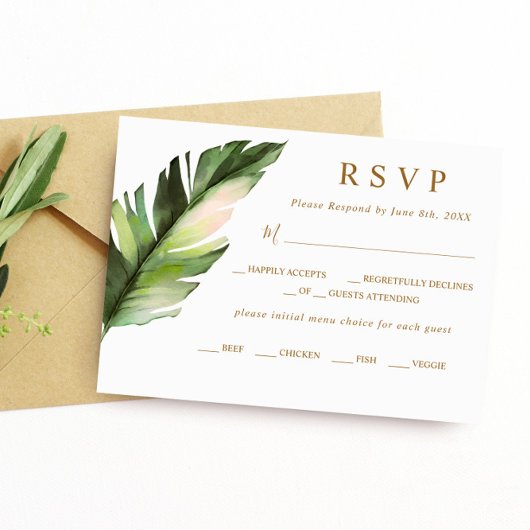 Tropisch palm Leaf Wedding RSVP Kaartje