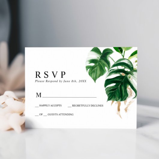 Tropisch palm Leaf Wedding RSVP Kaartje