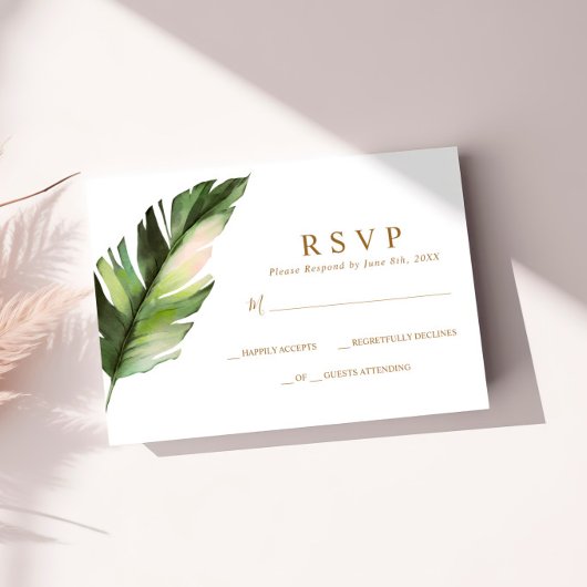 Tropisch palm Leaf Wedding RSVP Kaartje