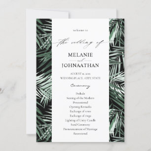 Tropisch palm Leaves Wedding Program - Black Kaart