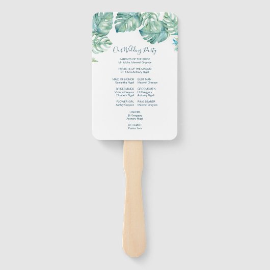 Tropisch palm Leaves Wedding Program Fan Handwaaier (Achterkant)