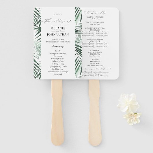 Tropisch palm Leaves Wedding Program Handwaaier (Voorkant en achterkant)