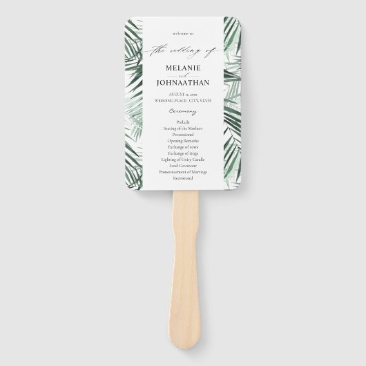 Tropisch palm Leaves Wedding Program Handwaaier (Voorkant)