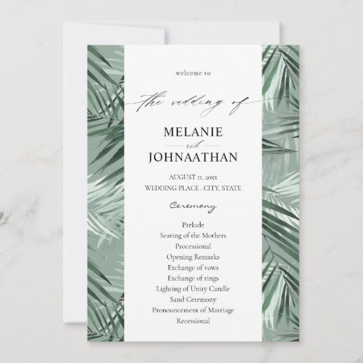 Tropisch palm Leaves Wedding Programme - Mint Gree Kaart (Voorkant)