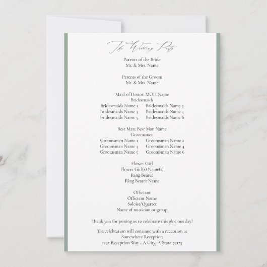 Tropisch palm Leaves Wedding Programme - Mint Gree Kaart (Achterkant)