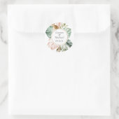 Tropisch palm leest blush Greenery Modern Wedding Ronde Sticker (Tas)