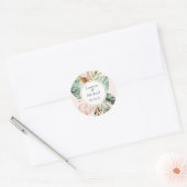 Tropisch palm leest blush Greenery Modern Wedding Ronde Sticker (Envelop)