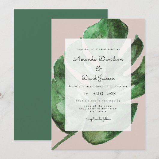 Tropisch palm leest Greenery Modern Wedding Kaart (Voorkant / Achterkant)