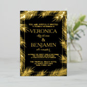 Tropisch palm leveert strandbruiloft echt folie uitnodiging (Staand Voorkant)